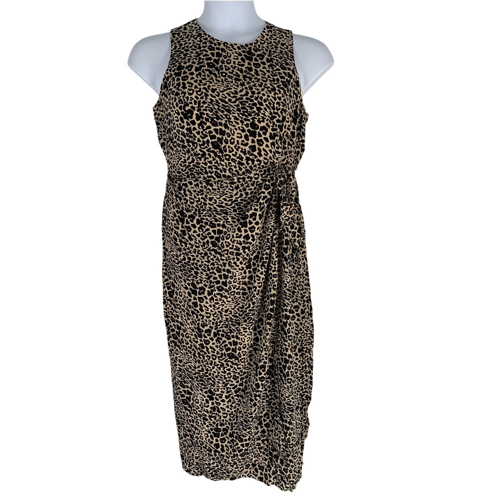 Spenser Jeremy Leopard Print Ankle Length Dress Size 12 Silk Lined Sash Tie